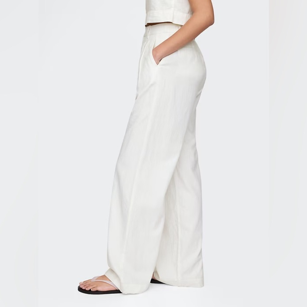NWT! GAP Off White 365 High Rise Linen-Blend Trousers - 6 TALL 🩷 - Picture 3 of 9